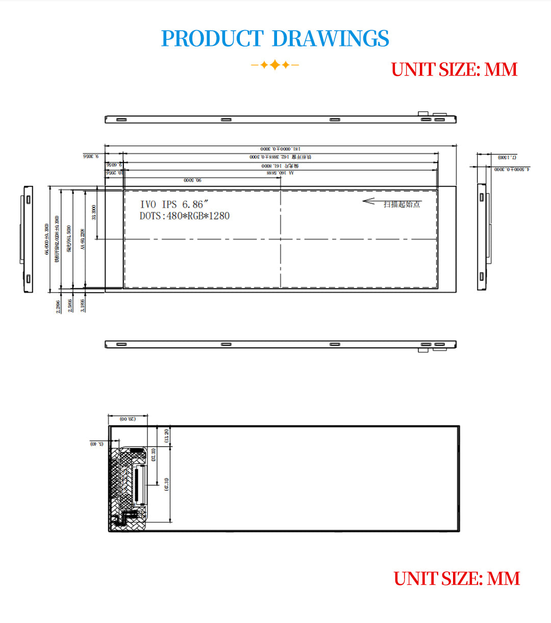480x1280 6.86 Inch MIPI TFT LCD Display for Driver Board