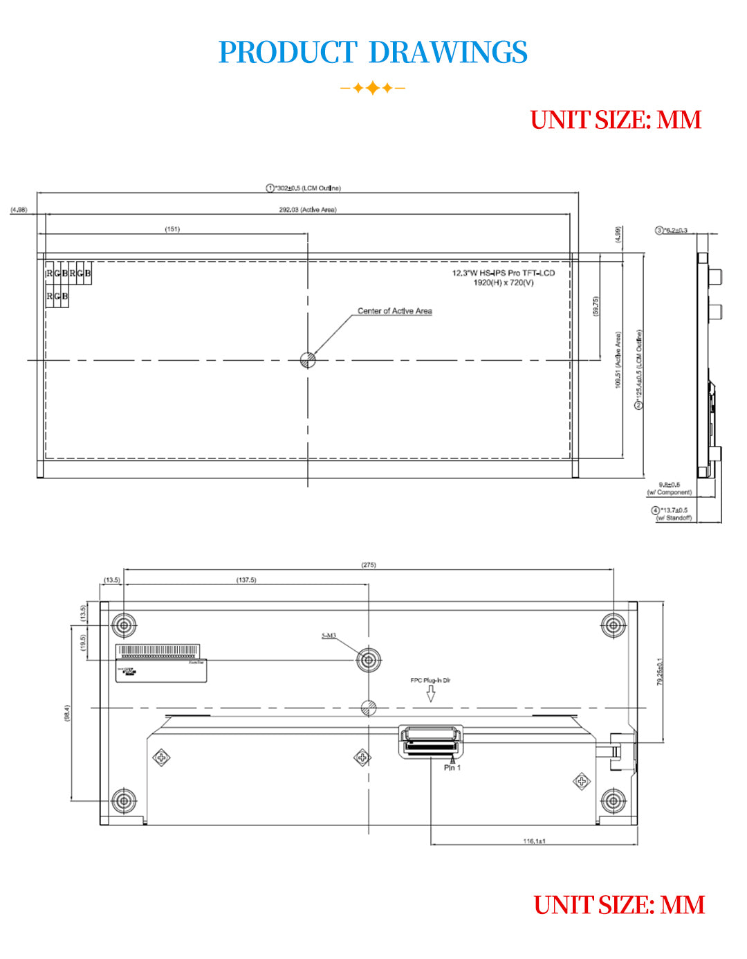 12.3 Inch 1920x720 TFT LCD Display for Car